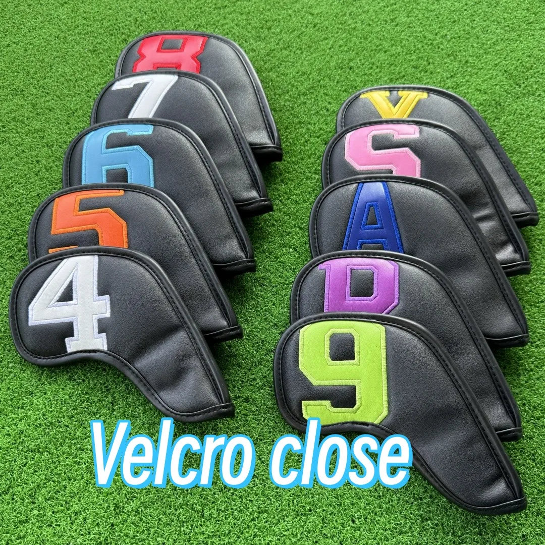 Golf Iron Club Head Covers Magnet Headcovers Fit For Brand Iron Wedges Big Number Long Neck White Black Pu Leather 10pcs/Pack