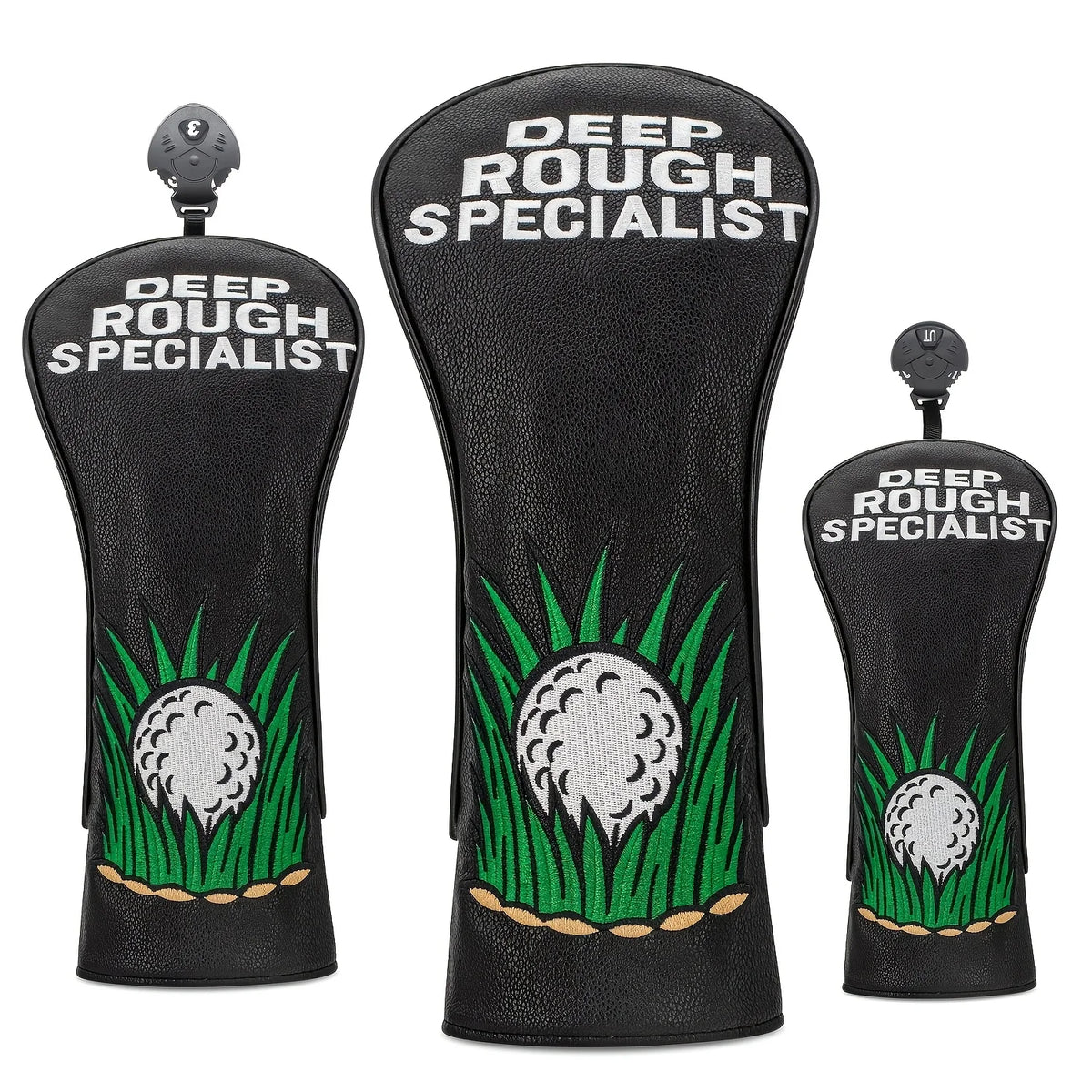 Golf Club Head Covers Designed in a Grass Ball Style, Available for Single Or Sets of Three for Drivers, Fairways, And Hybrids.