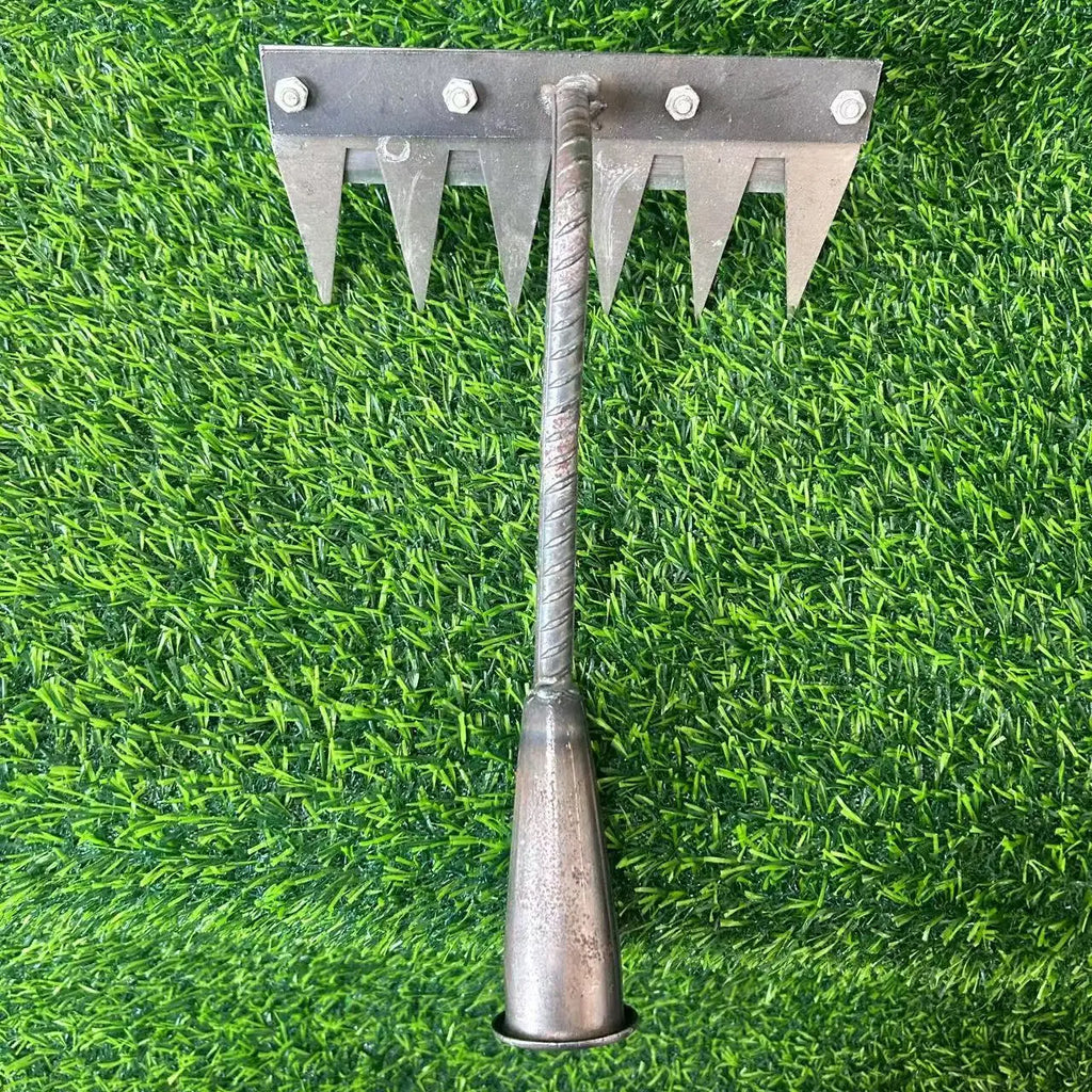5/6/7/8 Teeth Iron Gardening Hoe Weeding Rake Farm Tool Grasping Raking Loosening Soil Nail Rake Tool Artifact Harrow Farm Tool