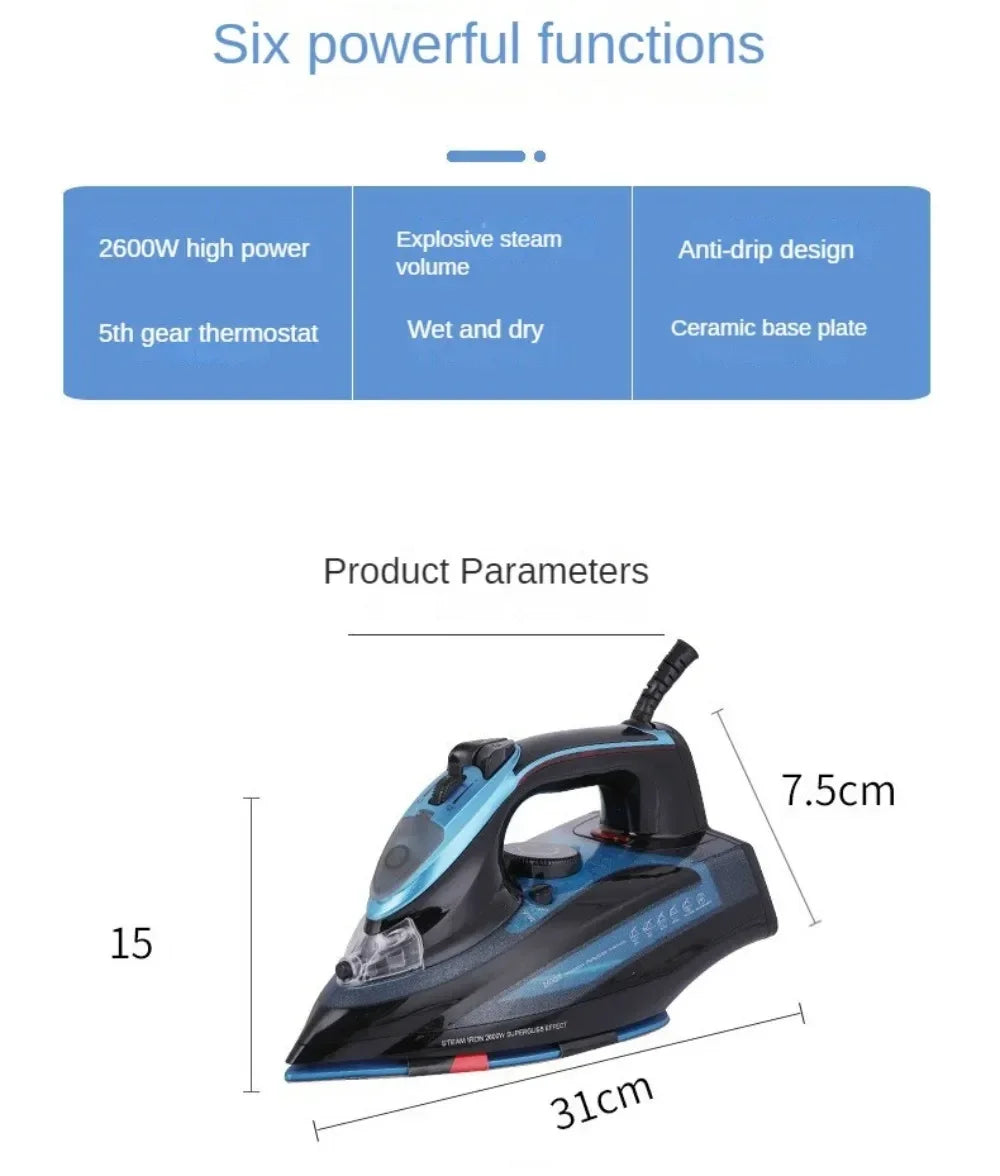 Iron,Steam Iron for Clothes 2600 Watt Wet and Dry Electric Iron, Anti-Drip,Ceramic Soleplate,Fast Heat Remove Wrinkle Of Clothes