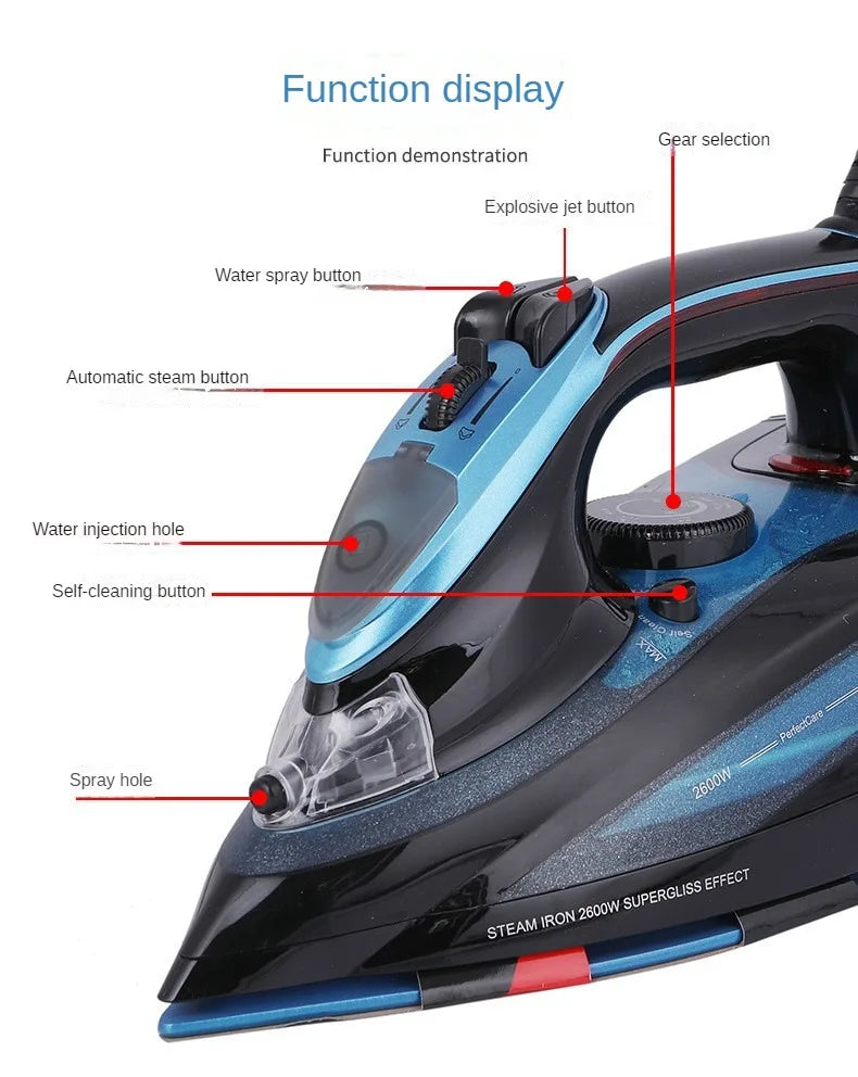 Iron,Steam Iron for Clothes 2600 Watt Wet and Dry Electric Iron, Anti-Drip,Ceramic Soleplate,Fast Heat Remove Wrinkle Of Clothes