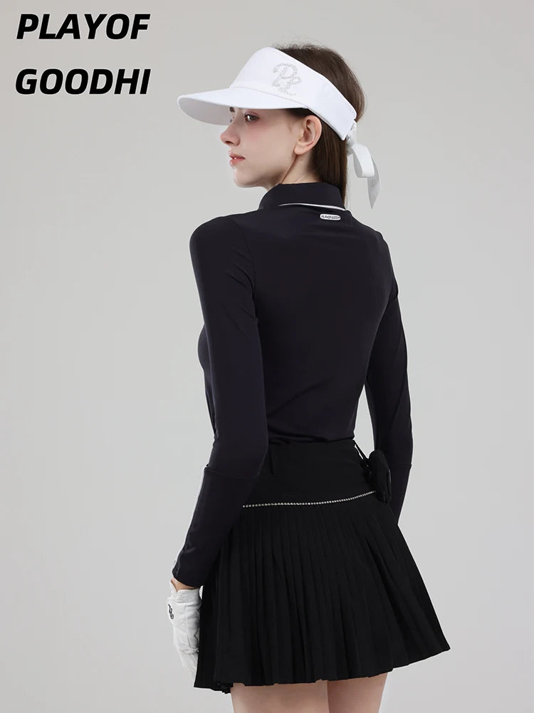 Female Golf Clothing Long Sleeve Golf T-shirt Women Polo Collar Golf Tops High-waist Pleats Skirt Golfer Skorts with Inner Short