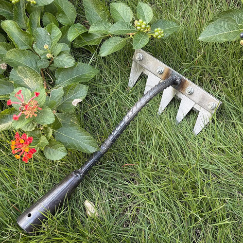 5/6/7/8 Teeth Iron Gardening Hoe Weeding Rake Farm Tool Grasping Raking Loosening Soil Nail Rake Tool Artifact Harrow Farm Tool
