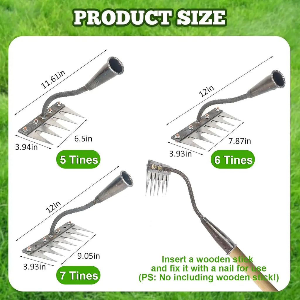 5/6/7/8 Teeth Iron Gardening Hoe Weeding Rake Farm Tool Grasping Raking Loosening Soil Nail Rake Tool Artifact Harrow Farm Tool