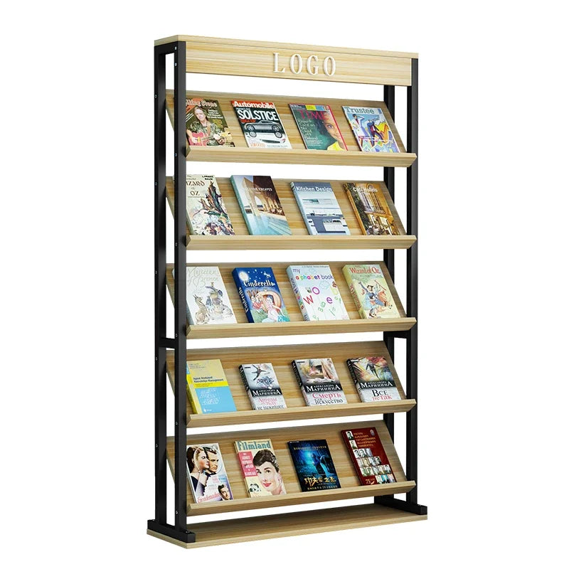 Forged iron newspaper and magazine rack, multi-level storage, brochure reading, book and newspaper display