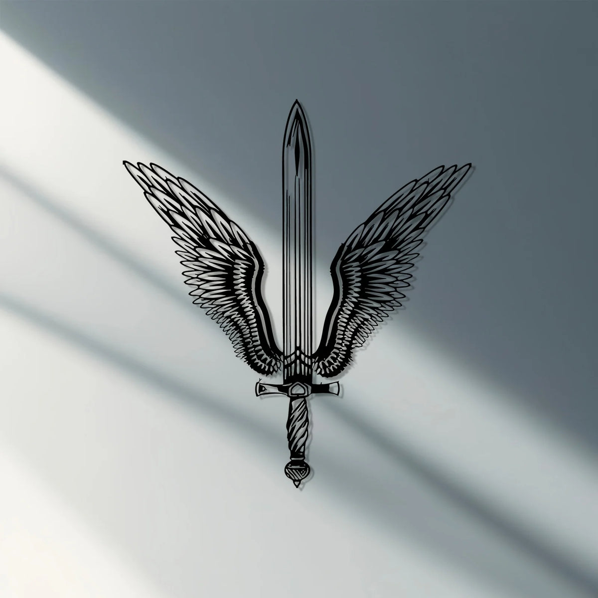 Winged Sword Iron Wall Art Statue Mural Fantasy Gothic Metal Decor Weatherproof Indoor Outdoor Living Room Garden Christmas Gift