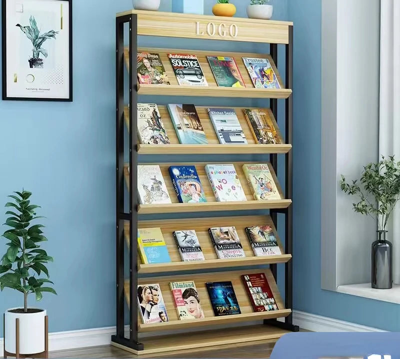 Forged iron newspaper and magazine rack, multi-level storage, brochure reading, book and newspaper display