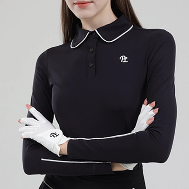Female Golf Clothing Long Sleeve Golf T-shirt Women Polo Collar Golf Tops High-waist Pleats Skirt Golfer Skorts with Inner Short