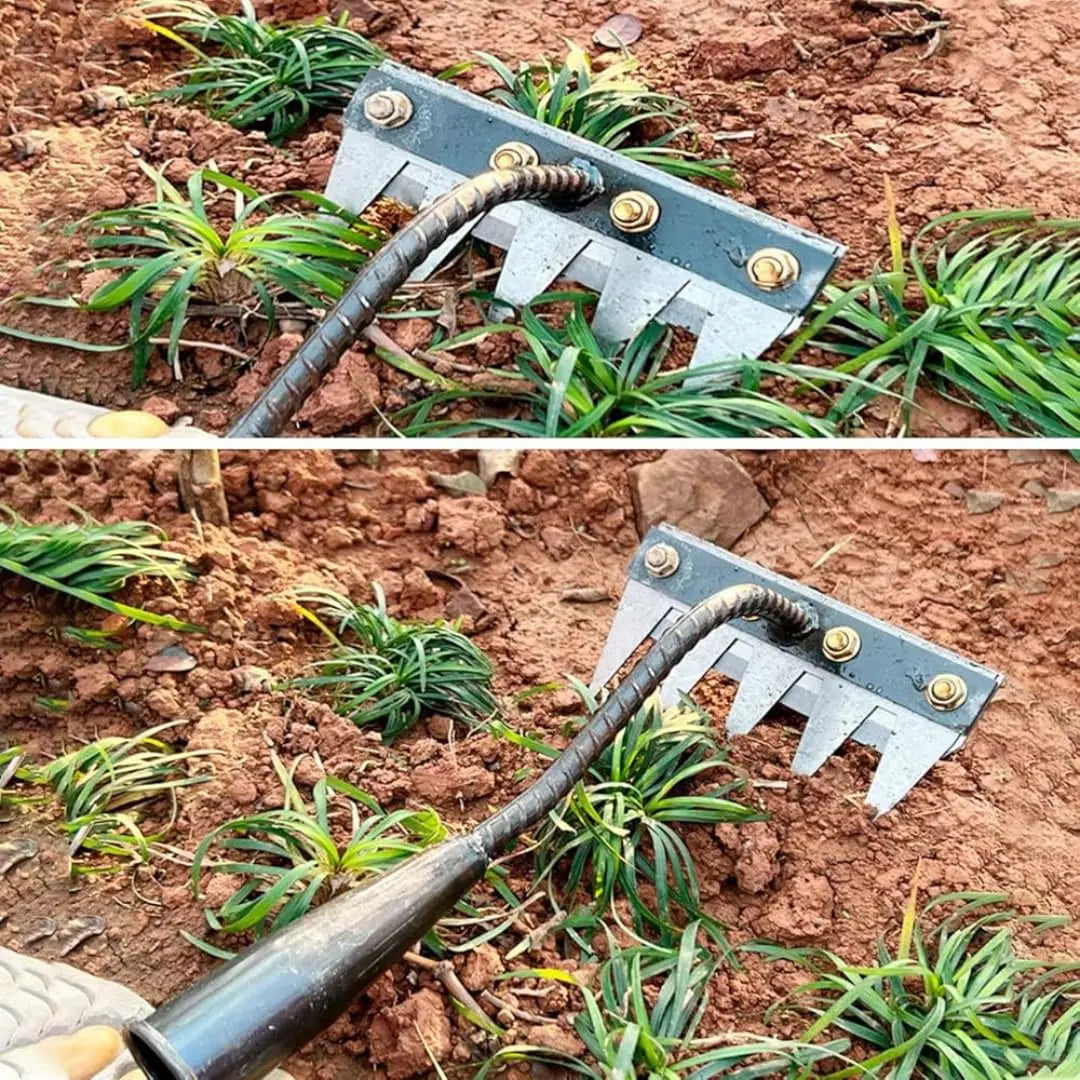 5/6/7/8 Teeth Iron Gardening Hoe Weeding Rake Farm Tool Grasping Raking Loosening Soil Nail Rake Tool Artifact Harrow Farm Tool