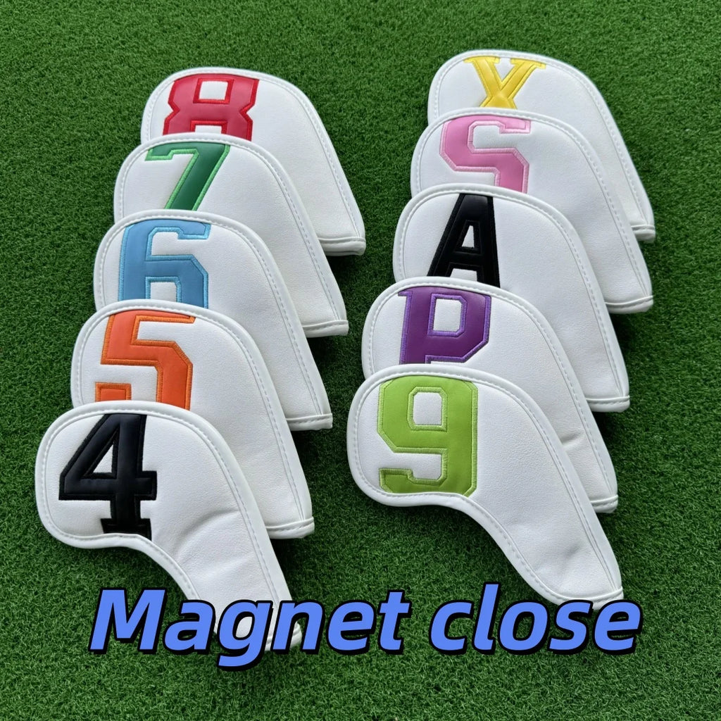 Golf Iron Club Head Covers Magnet Headcovers Fit For Brand Iron Wedges Big Number Long Neck White Black Pu Leather 10pcs/Pack
