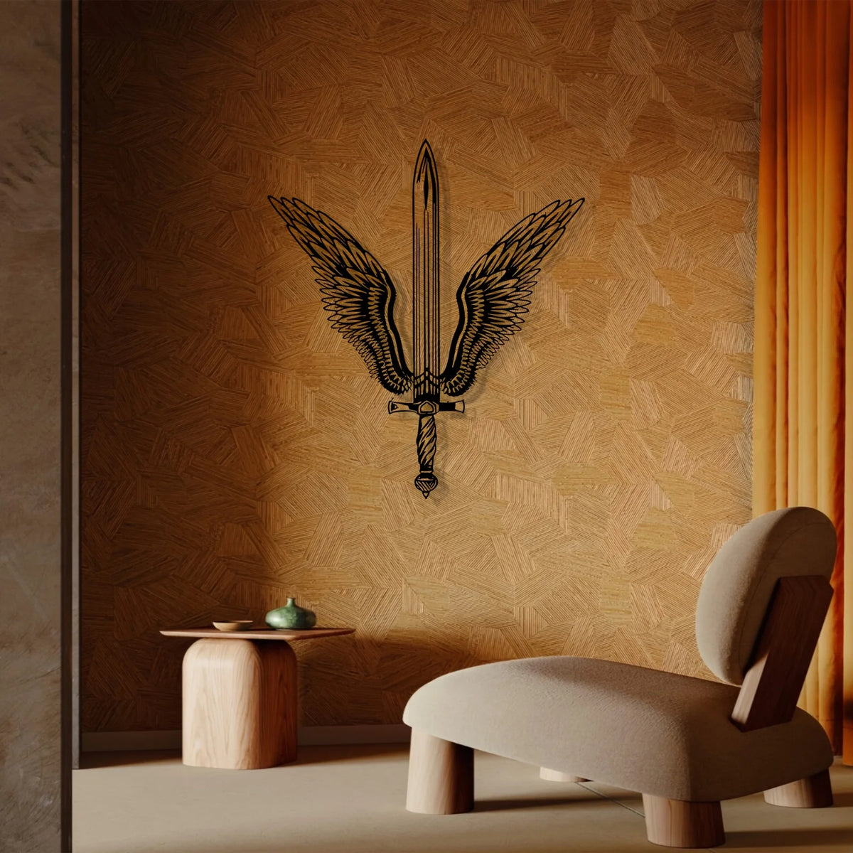 Winged Sword Iron Wall Art Statue Mural Fantasy Gothic Metal Decor Weatherproof Indoor Outdoor Living Room Garden Christmas Gift