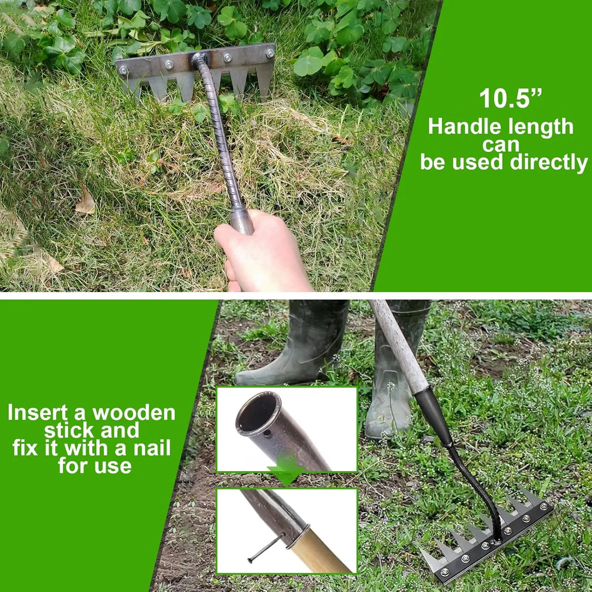 5/6/7/8 Teeth Iron Gardening Hoe Weeding Rake Farm Tool Grasping Raking Loosening Soil Nail Rake Tool Artifact Harrow Farm Tool