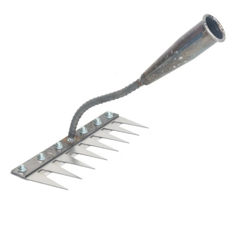 5/6/7/8 Teeth Iron Gardening Hoe Weeding Rake Farm Tool Grasping Raking Loosening Soil Nail Rake Tool Artifact Harrow Farm Tool