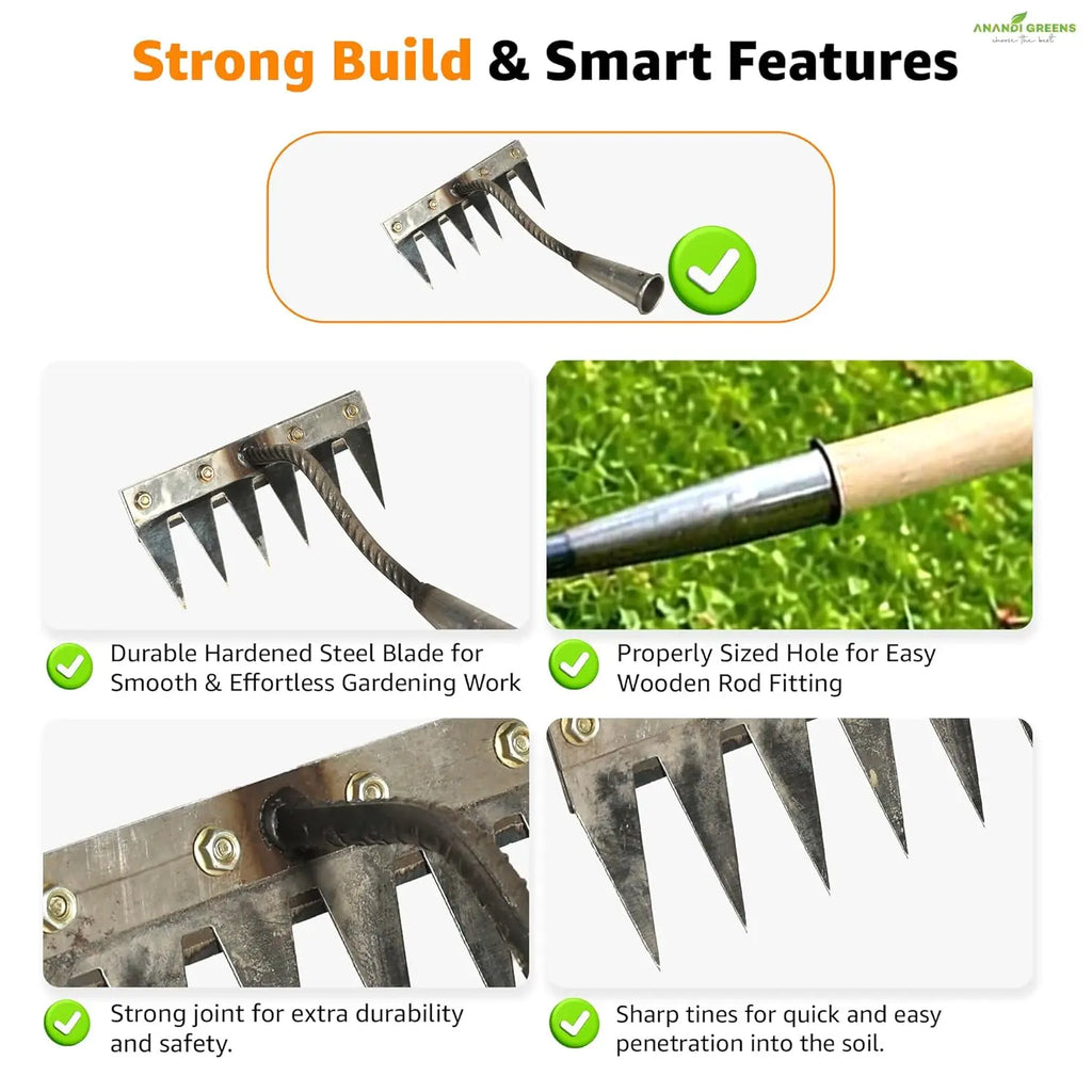 5/6/7/8 Teeth Iron Gardening Hoe Weeding Rake Farm Tool Grasping Raking Loosening Soil Nail Rake Tool Artifact Harrow Farm Tool
