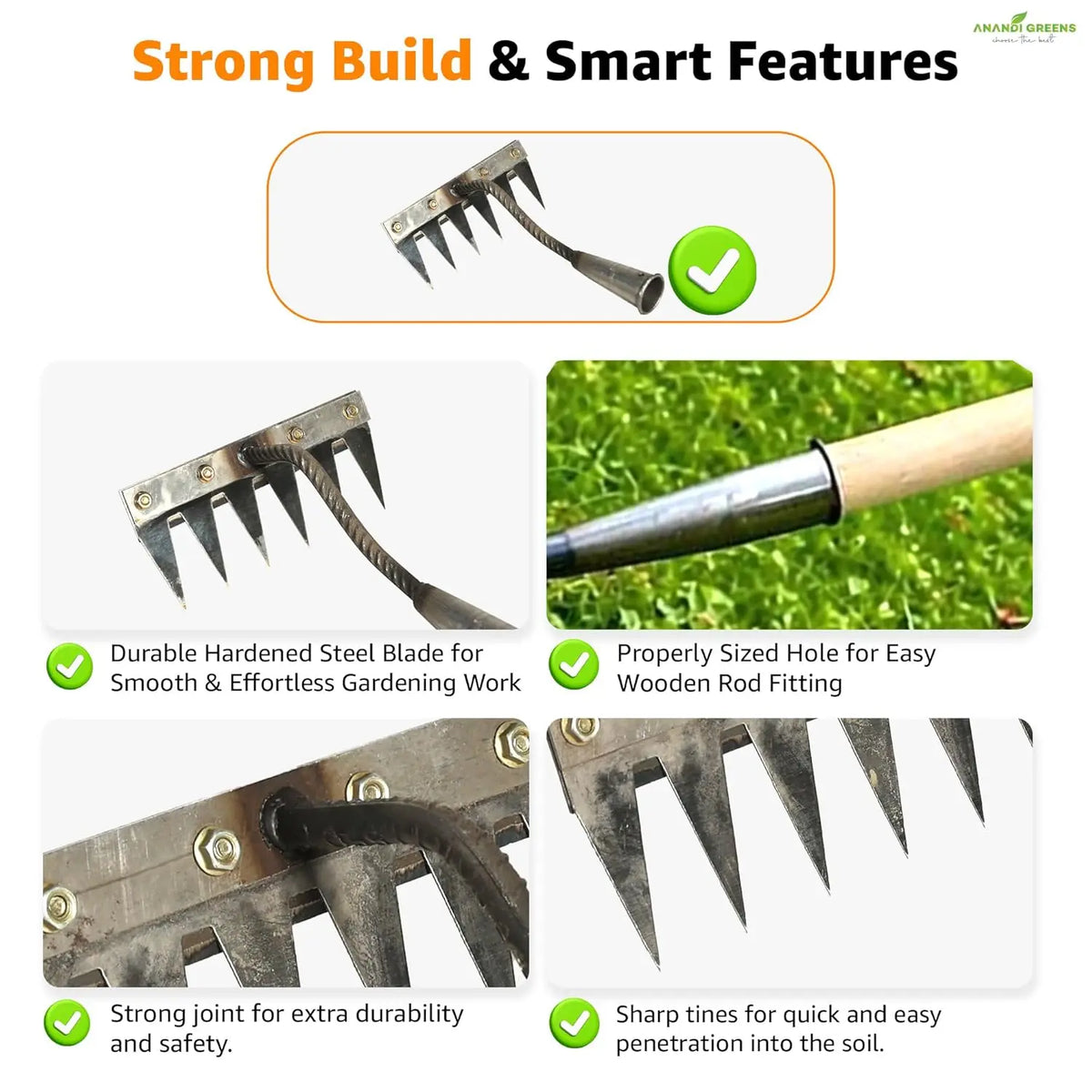 5/6/7/8 Teeth Iron Gardening Hoe Weeding Rake Farm Tool Grasping Raking Loosening Soil Nail Rake Tool Artifact Harrow Farm Tool