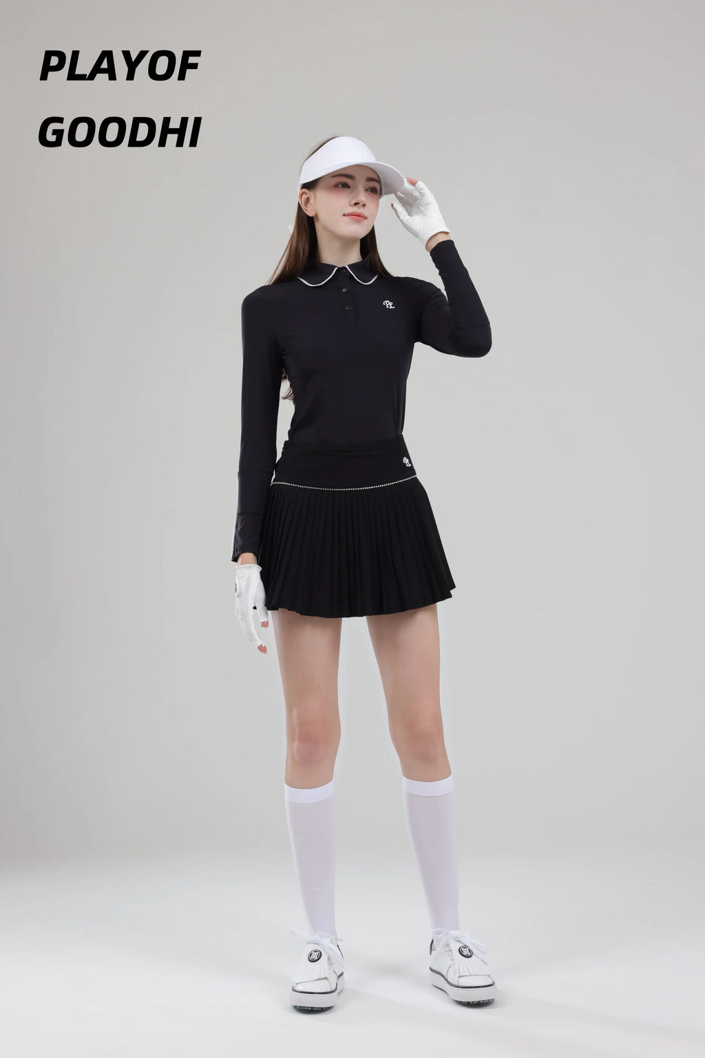 Female Golf Clothing Long Sleeve Golf T-shirt Women Polo Collar Golf Tops High-waist Pleats Skirt Golfer Skorts with Inner Short
