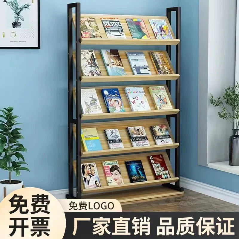 Forged iron newspaper and magazine rack, multi-level storage, brochure reading, book and newspaper display