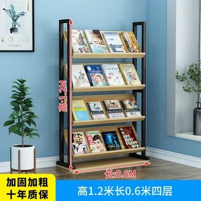 Forged iron newspaper and magazine rack, multi-level storage, brochure reading, book and newspaper display