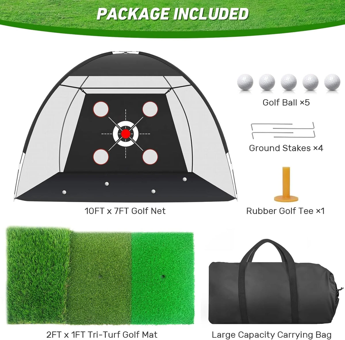 Golf Net, 10x7FT with Golf Practice Mat, Hitting Aid Nets for Backyard Driving Chipping Training Swing with Targets Outdoor or I