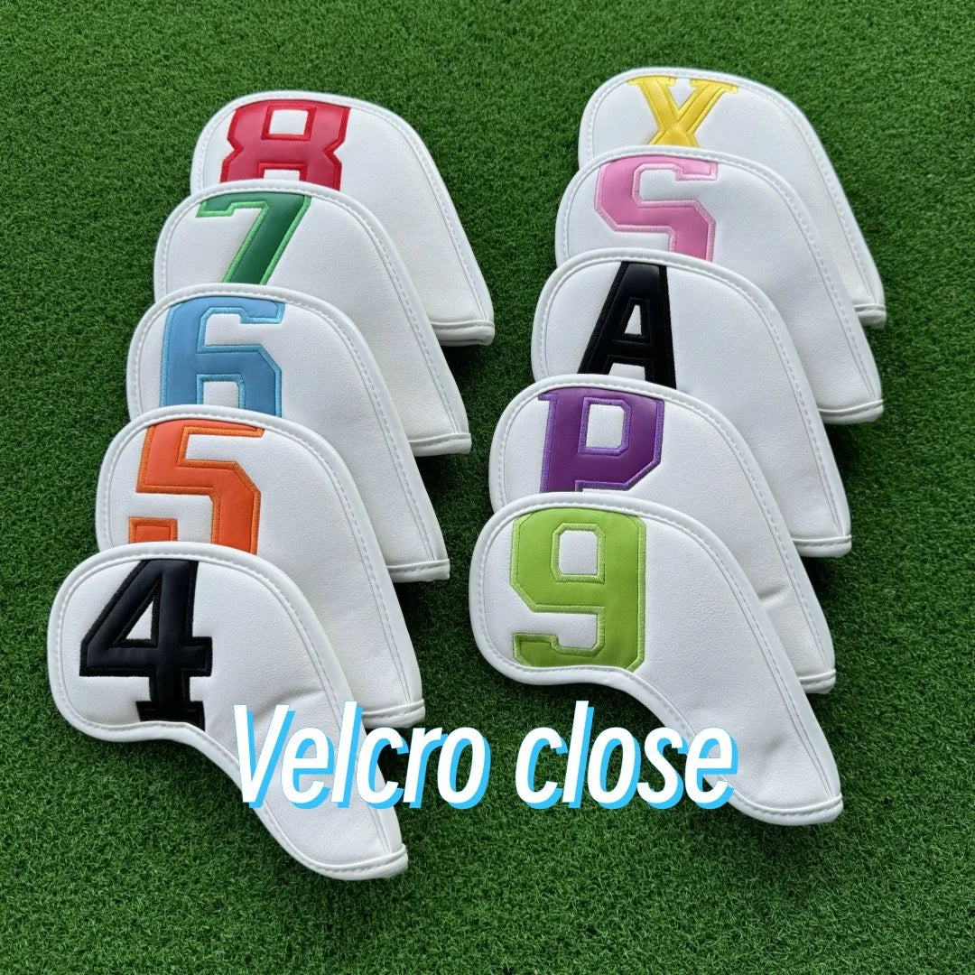 Golf Iron Club Head Covers Magnet Headcovers Fit For Brand Iron Wedges Big Number Long Neck White Black Pu Leather 10pcs/Pack