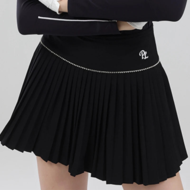 Female Golf Clothing Long Sleeve Golf T-shirt Women Polo Collar Golf Tops High-waist Pleats Skirt Golfer Skorts with Inner Short