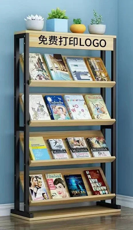 Forged iron newspaper and magazine rack, multi-level storage, brochure reading, book and newspaper display