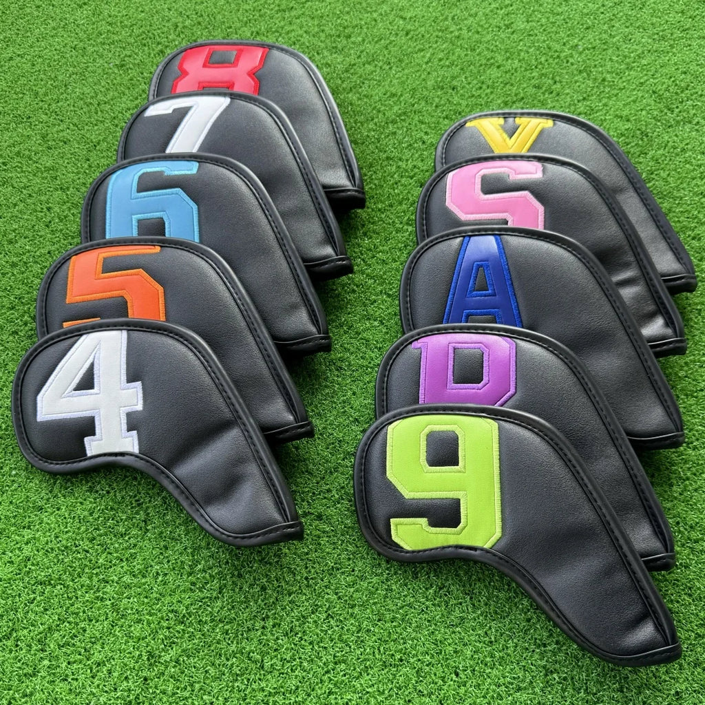 Golf Iron Club Head Covers Magnet Headcovers Fit For Brand Iron Wedges Big Number Long Neck White Black Pu Leather 10pcs/Pack