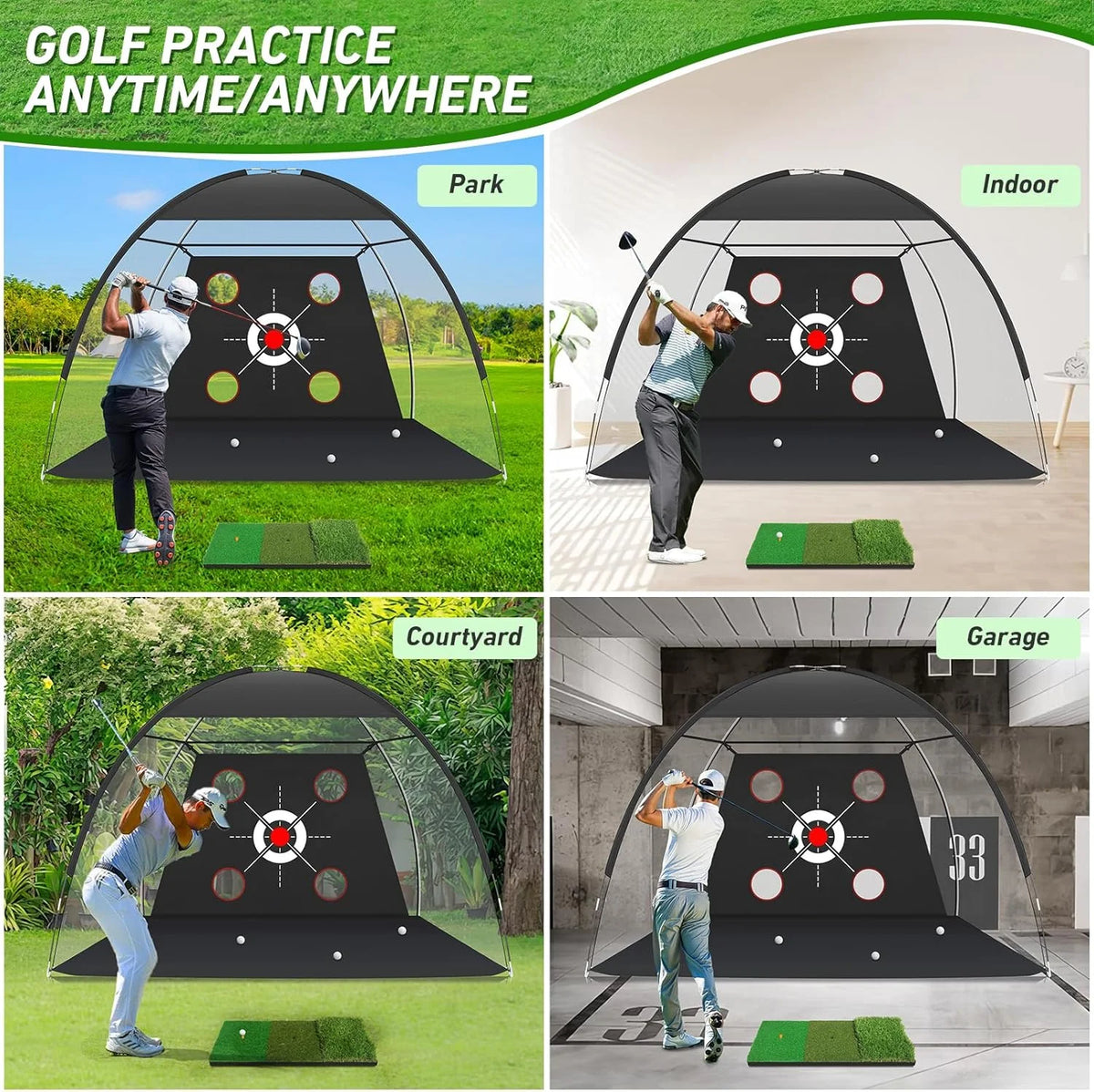 Golf Net, 10x7FT with Golf Practice Mat, Hitting Aid Nets for Backyard Driving Chipping Training Swing with Targets Outdoor or I