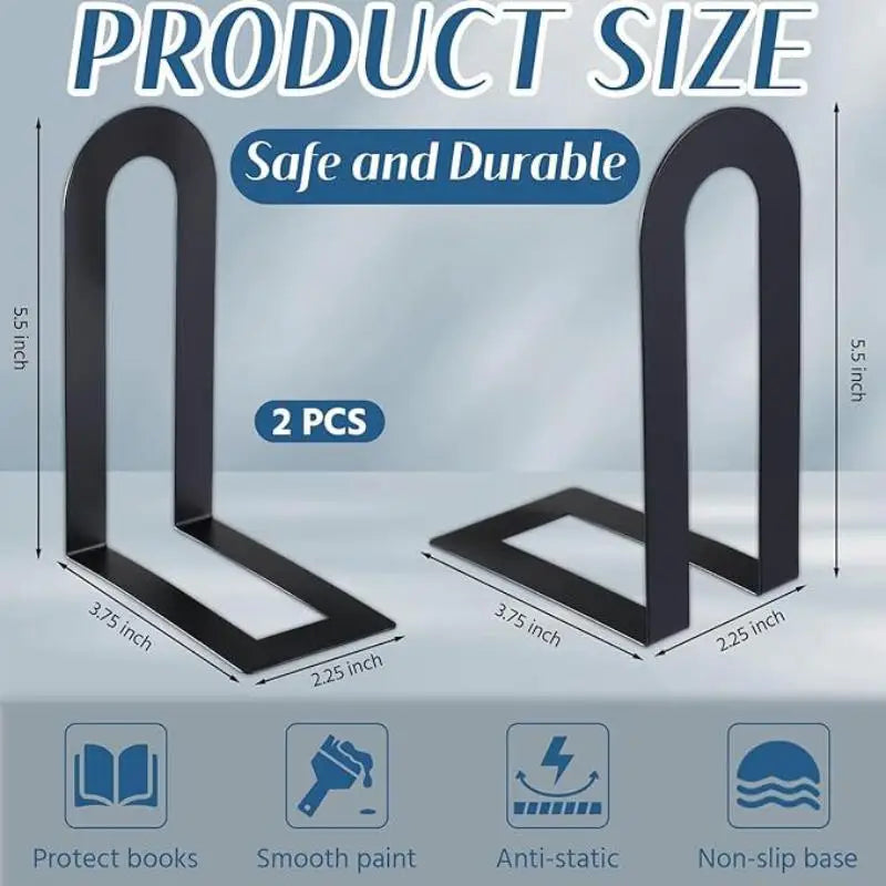 Heavy Duty 1 Pair L-shaped Iron Bookends Space-saving Design Ideal for Workspaces