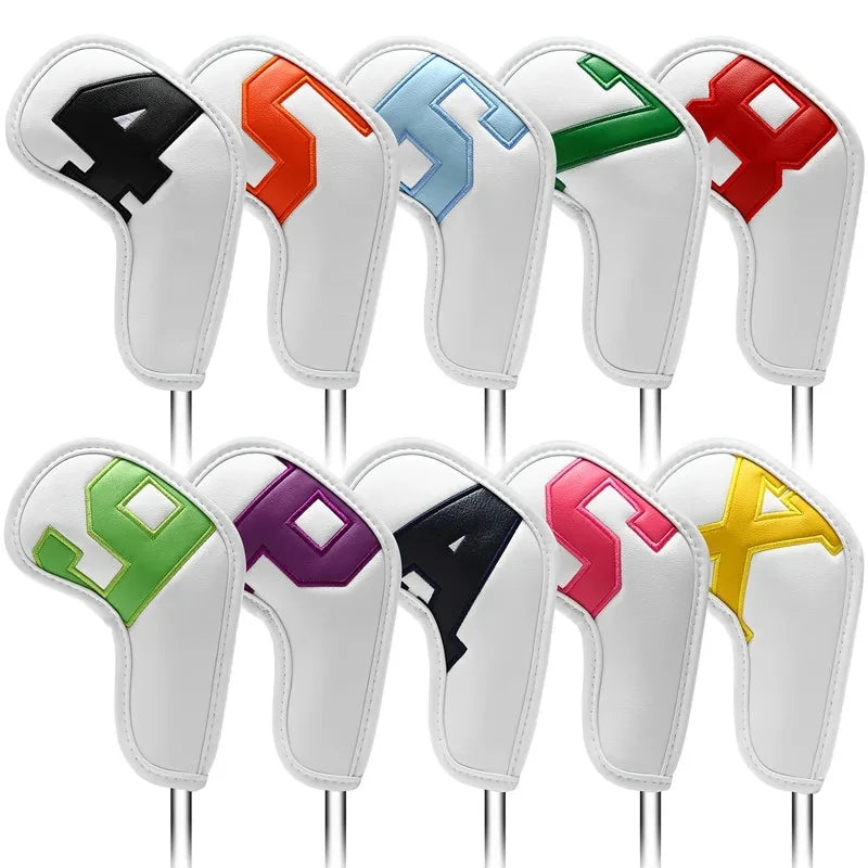 Golf Iron Club Head Covers Magnet Headcovers Fit For Brand Iron Wedges Big Number Long Neck White Black Pu Leather 10pcs/Pack