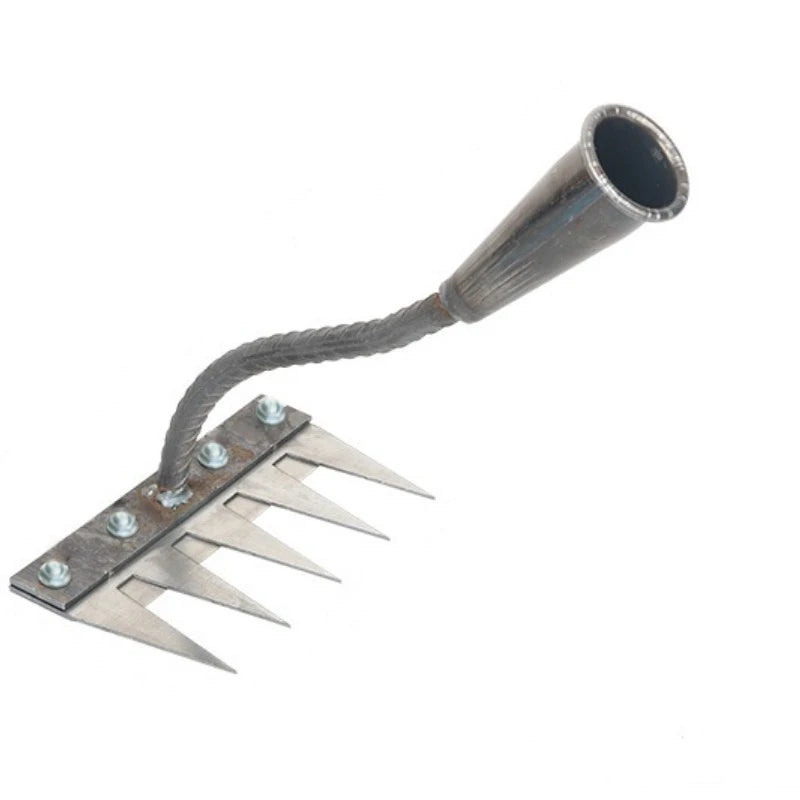 5/6/7/8 Teeth Iron Gardening Hoe Weeding Rake Farm Tool Grasping Raking Loosening Soil Nail Rake Tool Artifact Harrow Farm Tool