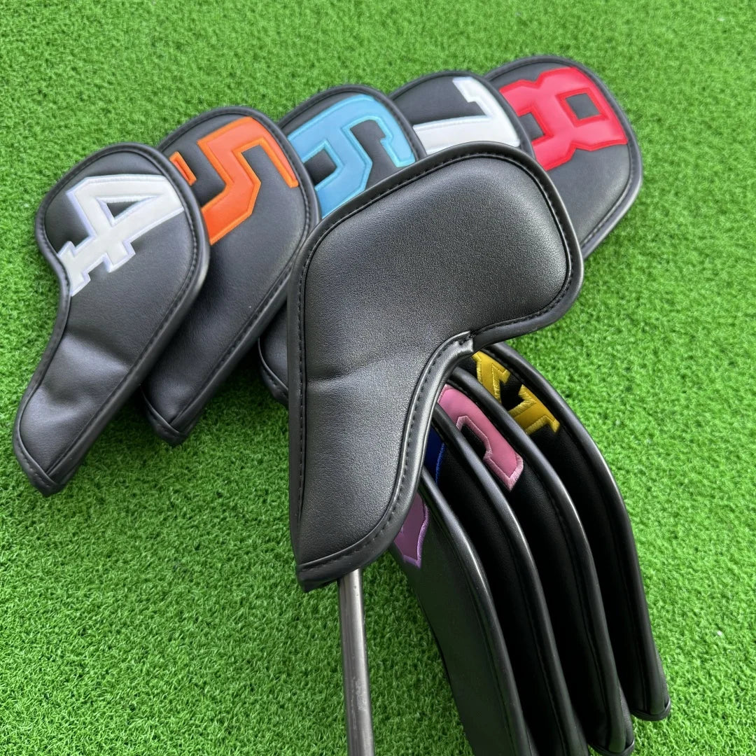 Golf Iron Club Head Covers Magnet Headcovers Fit For Brand Iron Wedges Big Number Long Neck White Black Pu Leather 10pcs/Pack