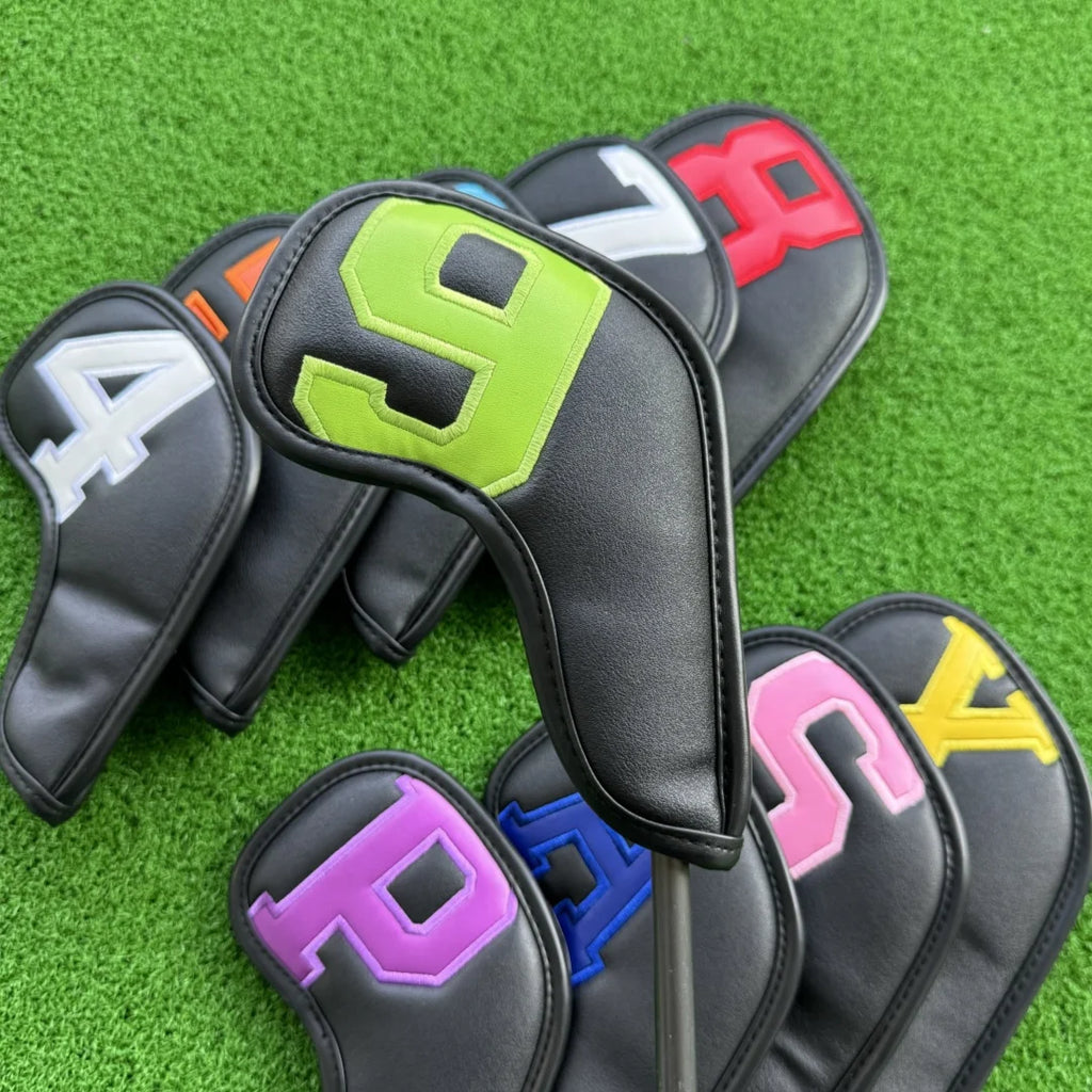 Golf Iron Club Head Covers Magnet Headcovers Fit For Brand Iron Wedges Big Number Long Neck White Black Pu Leather 10pcs/Pack