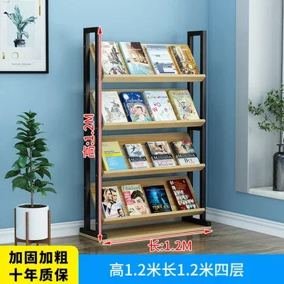 Forged iron newspaper and magazine rack, multi-level storage, brochure reading, book and newspaper display