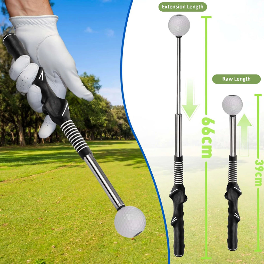Retractable Golf Swing Trainer with Click Feedback Anti-Slip Rubber Grip Foldable Golf Practice Aid for Indoor Outdoor Training