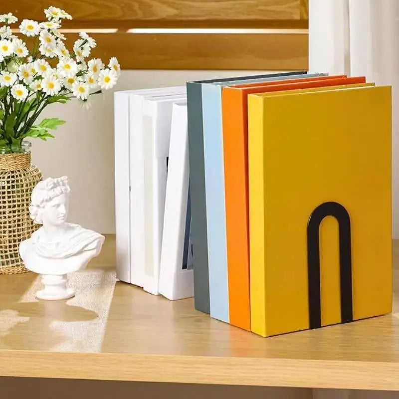 Heavy Duty 1 Pair L-shaped Iron Bookends Space-saving Design Ideal for Workspaces