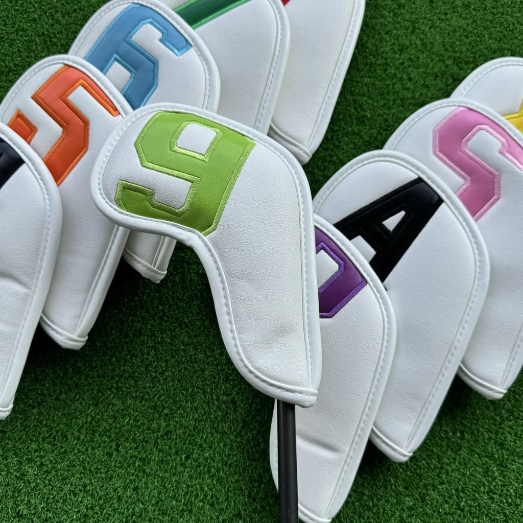 Golf Iron Club Head Covers Magnet Headcovers Fit For Brand Iron Wedges Big Number Long Neck White Black Pu Leather 10pcs/Pack
