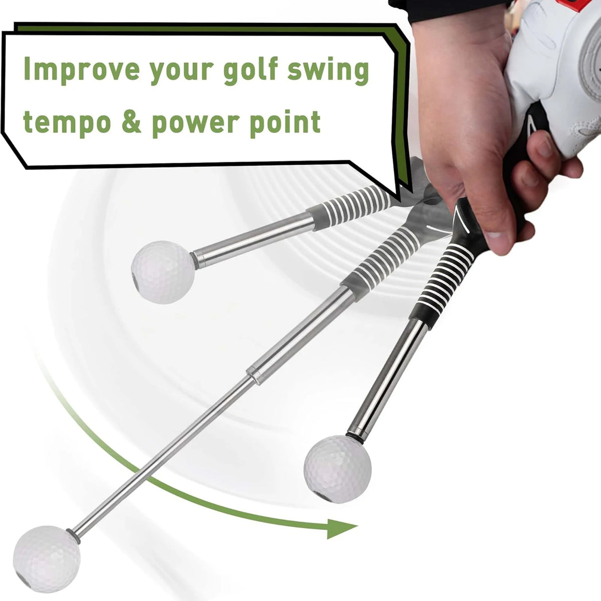 Retractable Golf Swing Trainer with Click Feedback Anti-Slip Rubber Grip Foldable Golf Practice Aid for Indoor Outdoor Training