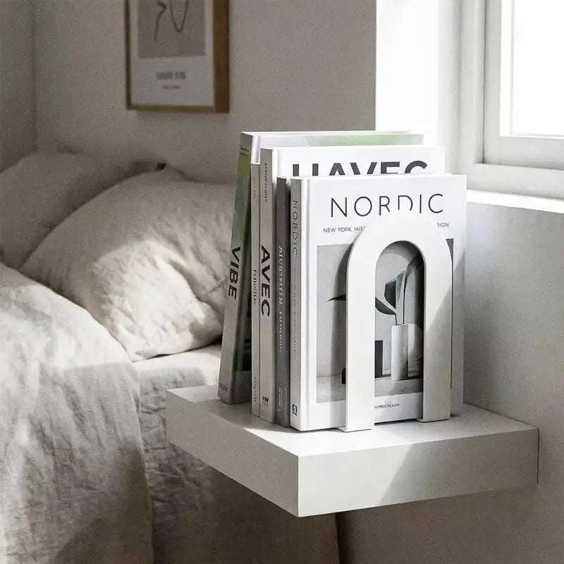 Heavy Duty 1 Pair L-shaped Iron Bookends Space-saving Design Ideal for Workspaces