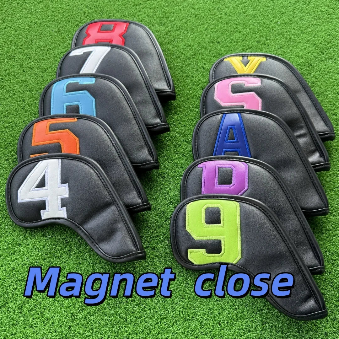 Golf Iron Club Head Covers Magnet Headcovers Fit For Brand Iron Wedges Big Number Long Neck White Black Pu Leather 10pcs/Pack