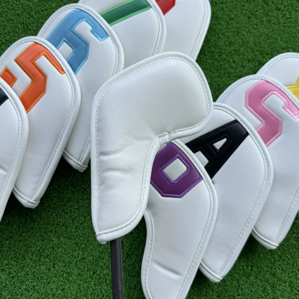 Golf Iron Club Head Covers Magnet Headcovers Fit For Brand Iron Wedges Big Number Long Neck White Black Pu Leather 10pcs/Pack