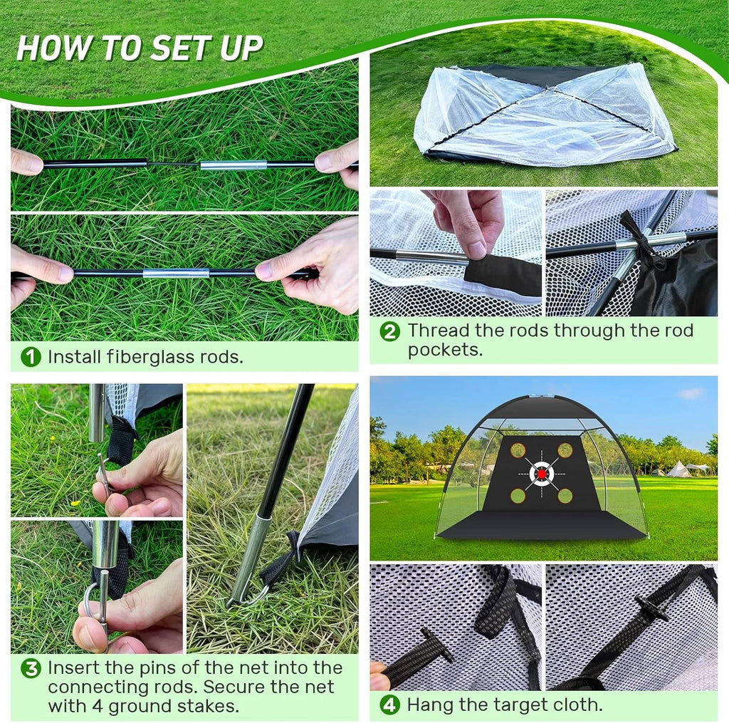 Golf Net, 10x7FT with Golf Practice Mat, Hitting Aid Nets for Backyard Driving Chipping Training Swing with Targets Outdoor or I