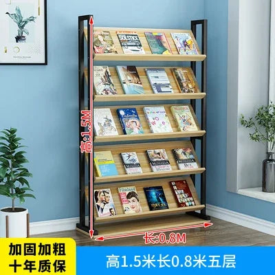 Forged iron newspaper and magazine rack, multi-level storage, brochure reading, book and newspaper display