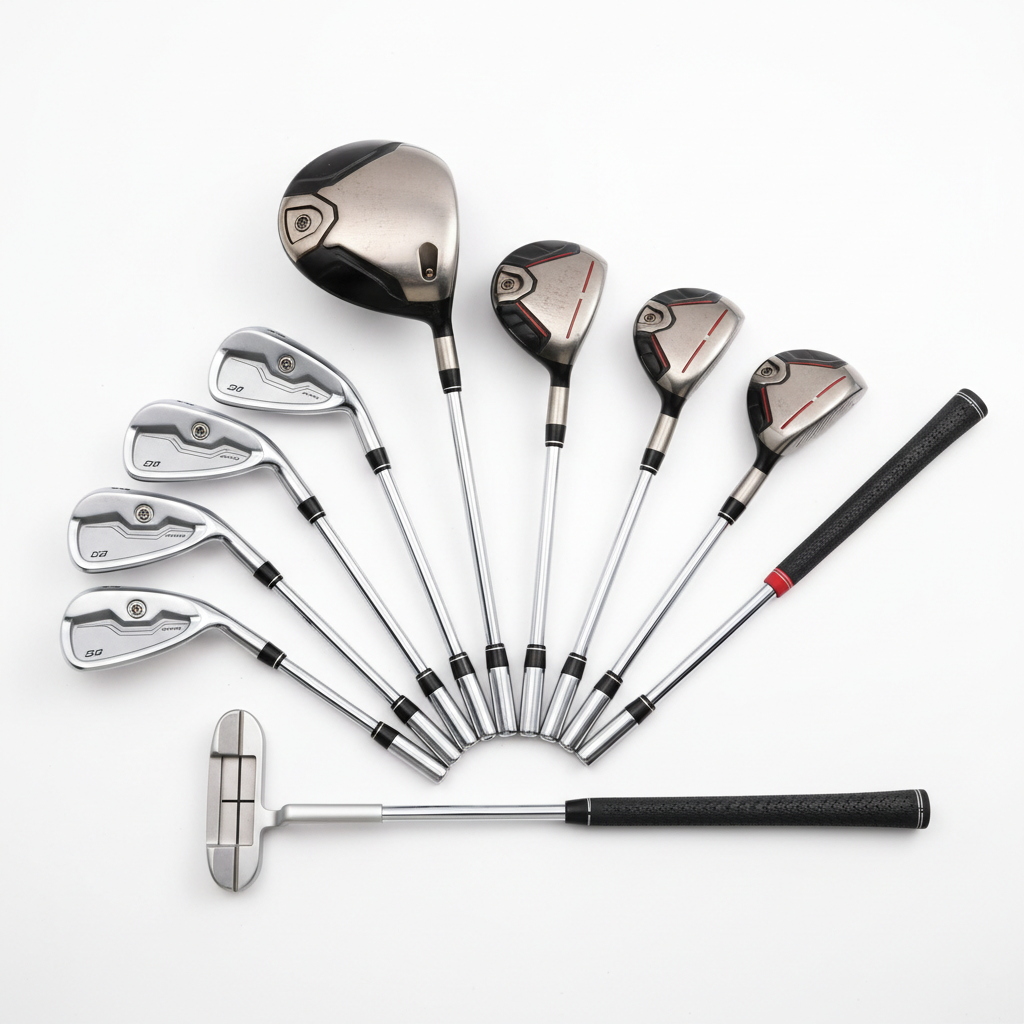 Complete 14-piece golf clubs set on white background