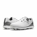 Waterproof golf shoes in white and grey on white background